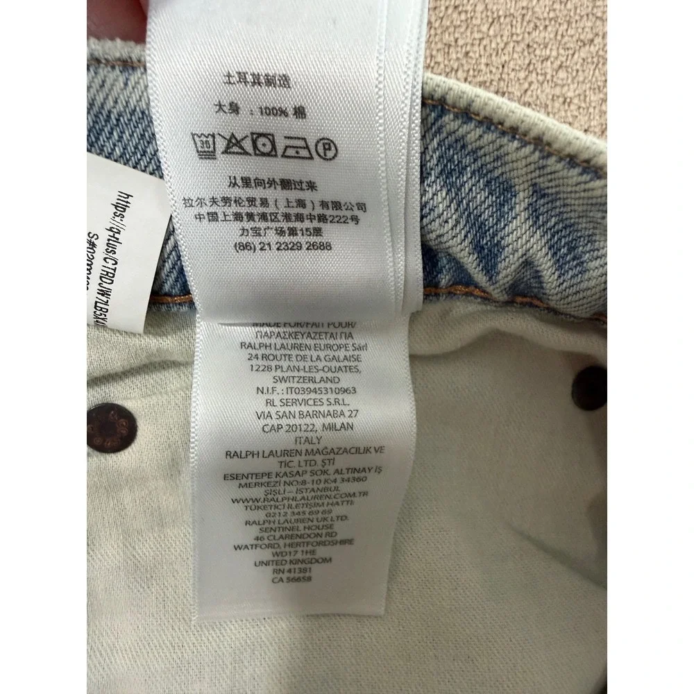 Polo Ralph Lauren Relaxed Straight Crop Jeans Womens 33 Light Paint Splatter New